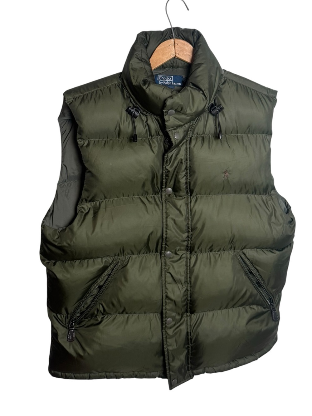 Vintage Polo Ralph Lauren Hooded 90% Down Puffer Vest Olive Green L